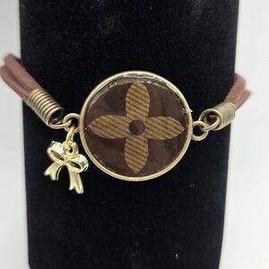 Upcycled Louis Vuitton Bracelet With Gold Bow Charm